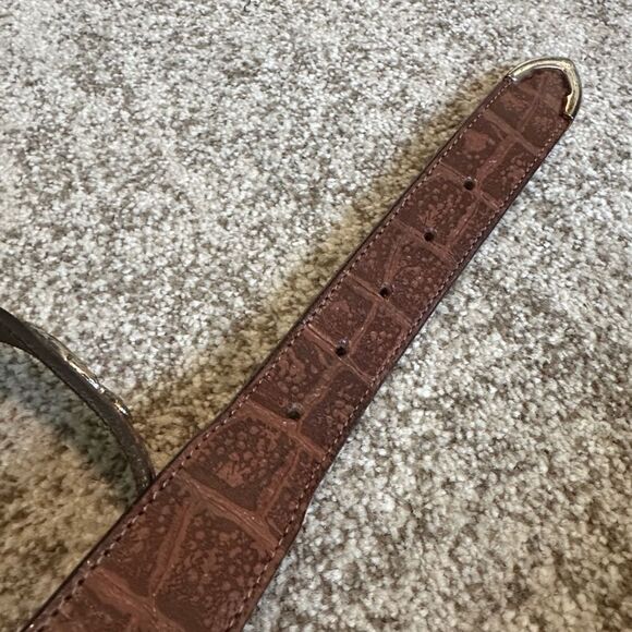 Brighton Honest VTG Brown Croc Leather Belt Silver Safari Animal Accents 30